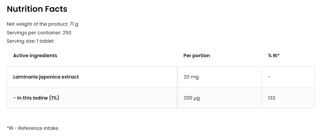 OstroVit Vege Kelp 200 mcg | Natural Iodine Source-factsheets