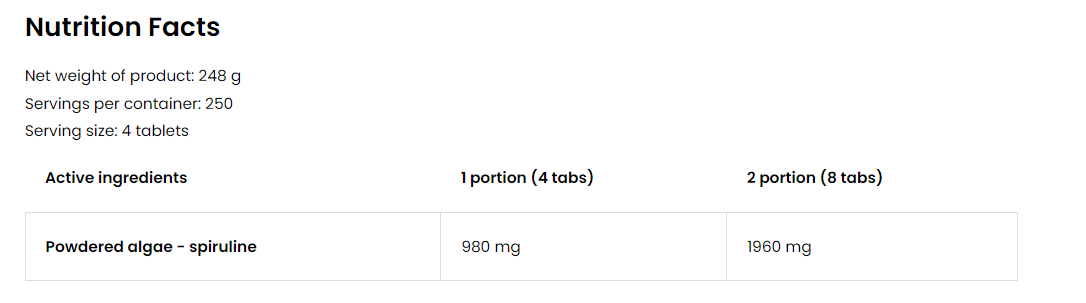 OstroVit Vege Spirulina-factsheets