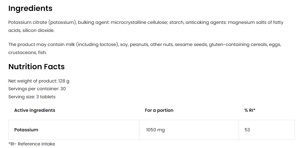 OstroVit Potassium Citrate 350 mg-factsheets