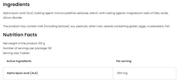 OstroVit Vege ALA - Alpha Lipoic Acid 590 mg-factsheets