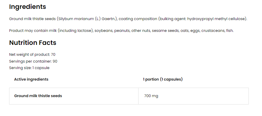 OstroVit Vege Milk Thistle 700 mg-factsheets