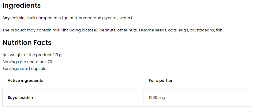 OstroVit Lecithin 1200 mg - NO GMO-factsheets