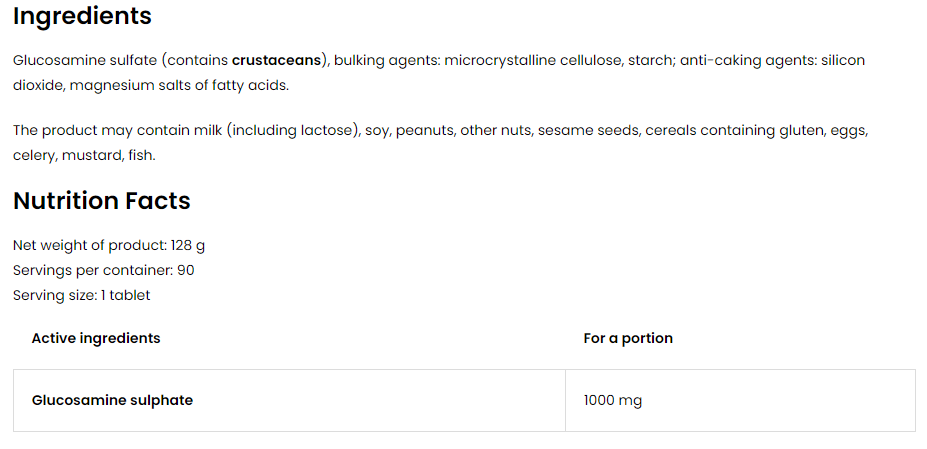 OstroVit Glucosamine 1000 mg-factsheets