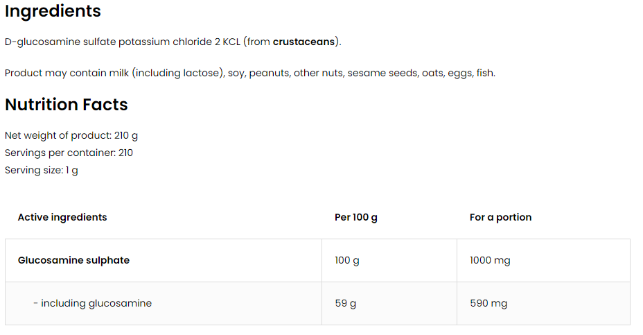 OstroVit Pure Glucosamine Sulphate Powder-factsheets