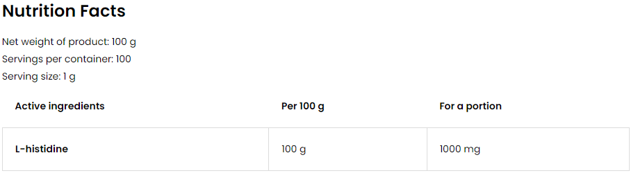 OstroVit Pure L-Histidine Powder-factsheets