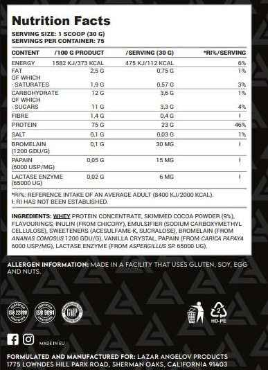 Lazar Angelov Nutrition LA Whey Protein Powder Drink Mix | Concentrate-factsheets