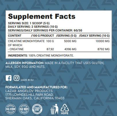 Lazar Angelov Nutrition LA Creatine Monohydrate Powder-factsheets