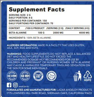 Lazar Angelov Nutrition LA Beta-Alanine Powder-factsheets