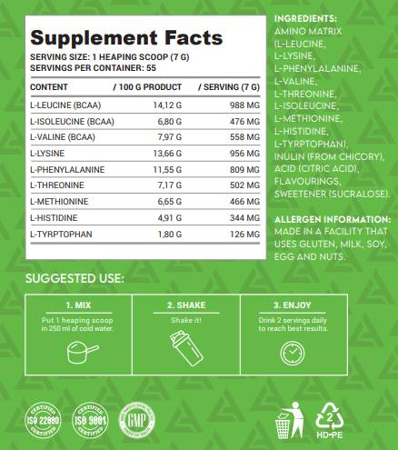 Lazar Angelov Nutrition LA Essential Amino Powder | EAA-factsheets