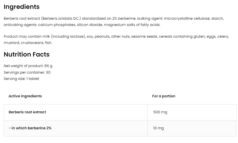 OstroVit Vege Berberine 500 mg-factsheets