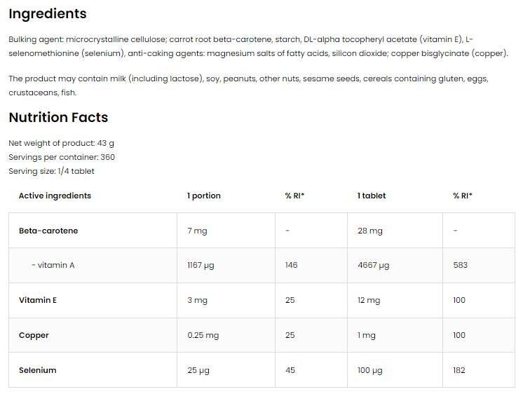 OstroVit Pharma Beta-Carotene 28 mg-factsheets