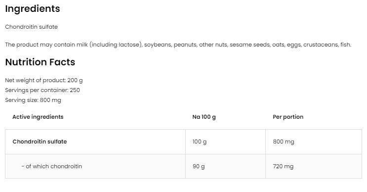 OstroVit Pure Chondroitin Sulfate Powder-factsheets