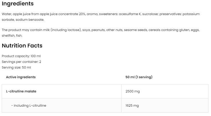 OstroVit L-Citrulline Malate Shot 5000 mg-factsheets