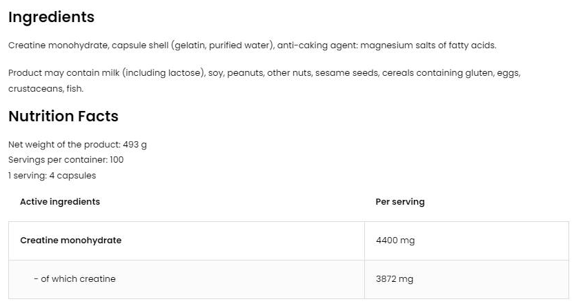 OstroVit Creatine Monohydrate 1100 mg-factsheets
