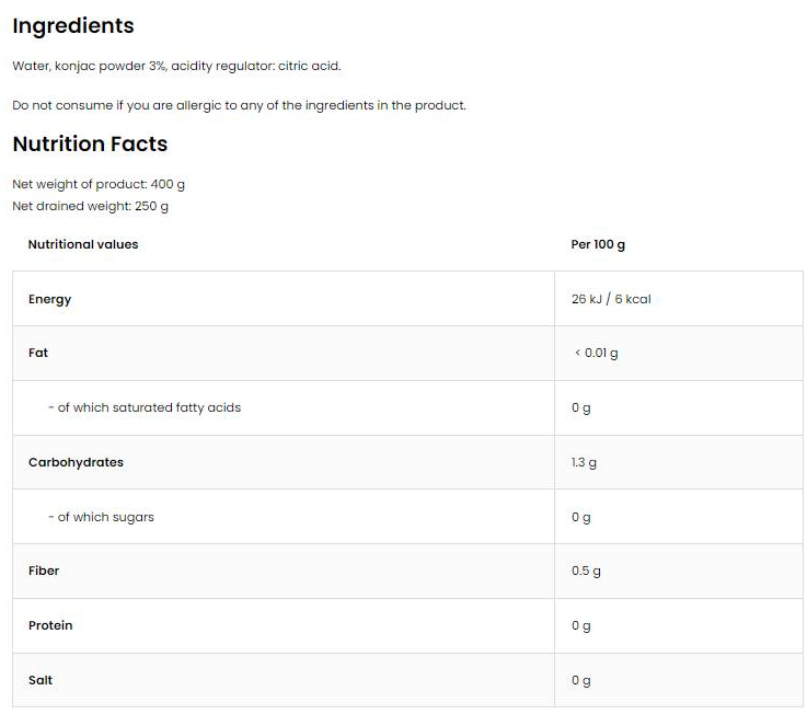 OstroVit Diet Rice / Keto-Friendly Low-Calorie Konjac-factsheets