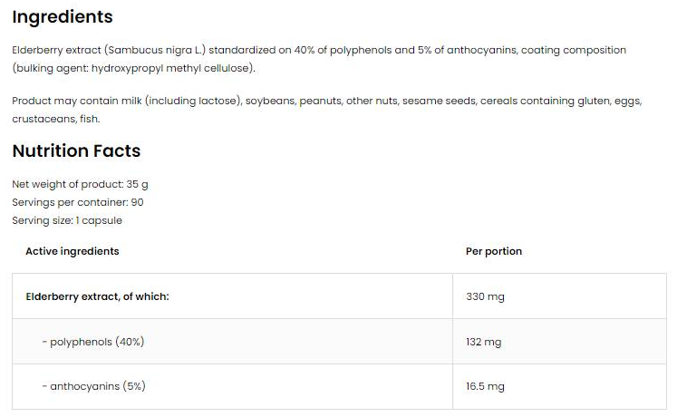 OstroVit Vege Elderberry Extract 330 mg-factsheets