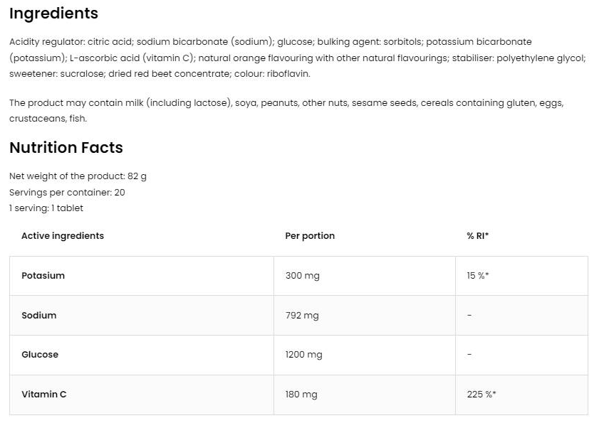 OstroVit Electrolyte Effervescent | Potassium, Sodium, Glucose & Vitamin C-factsheets