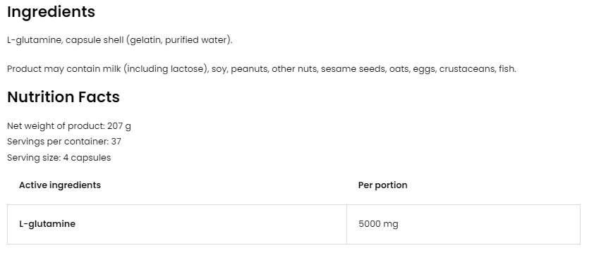 OstroVit L-Glutamine 5000mg-factsheets