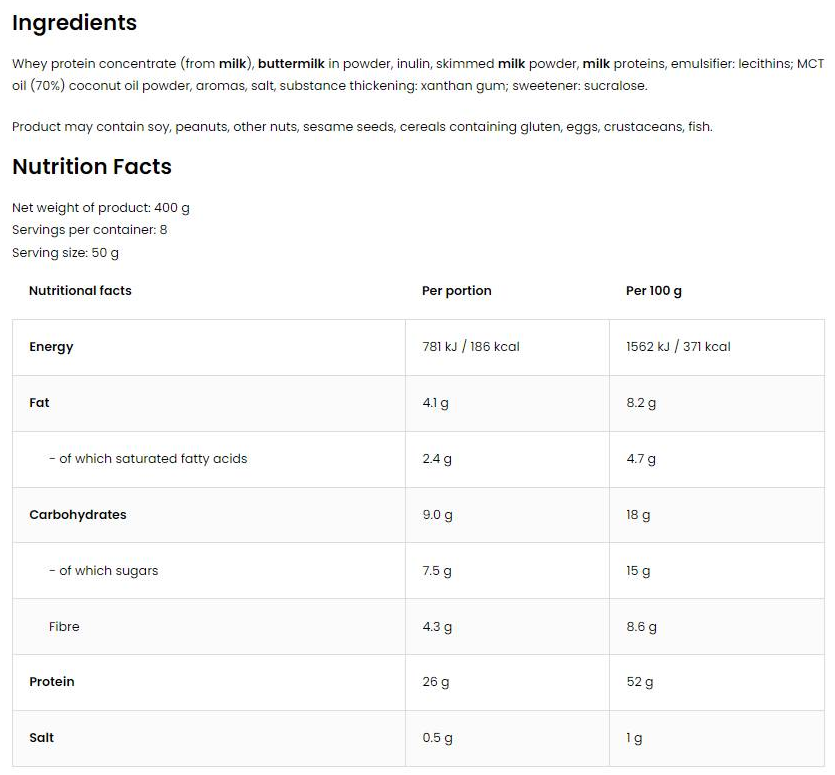 OstroVit High Protein Ice Cream-factsheets