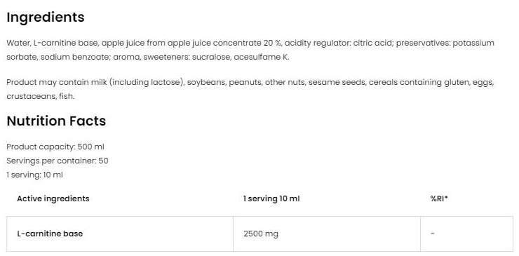 OstroVit L-Carnitine Liquid 125.000-factsheets