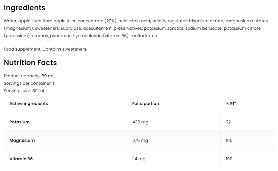OstroVit Magnesium with Potassium + B6 Shot-factsheets