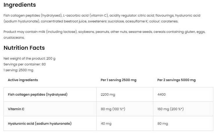 OstroVit Marine Collagen & Hyaluronic Acid Powder | with Vitamin C-factsheets