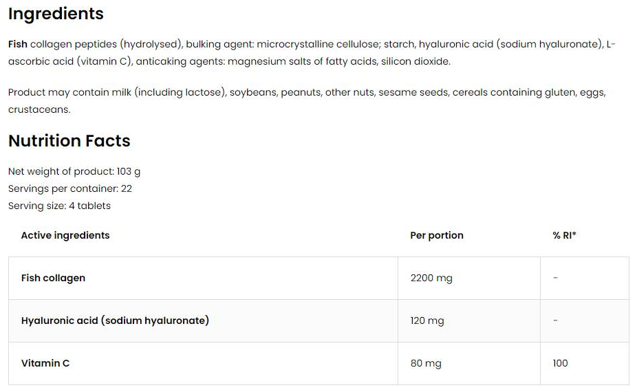 Ostrovit Marine Collagen + Hyaluronic Acid and Vitamin C-factsheets