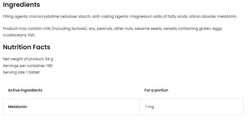 OstroVit Melatonin 1 mg-factsheets