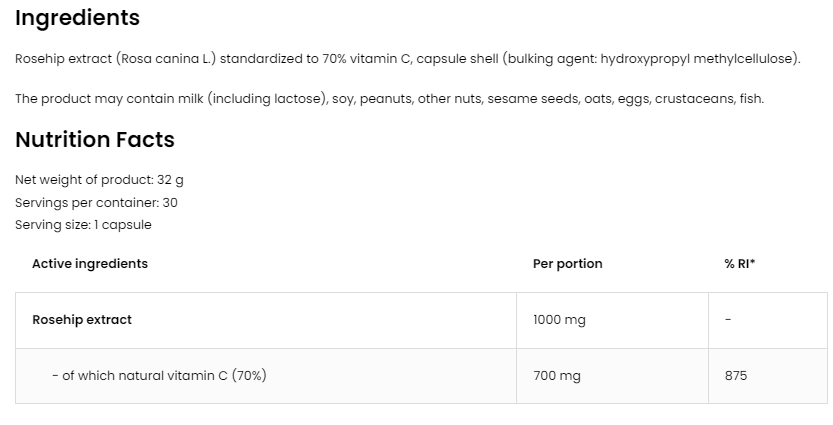 OstroVit Pharma Elite Natural Vitamin C 1000 mg with Rose Hips-factsheets