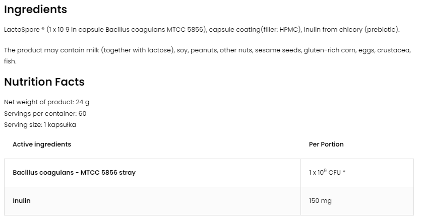 OstroVit PRO-60 BIOTIC LactoSpore® | Probiotic-factsheets