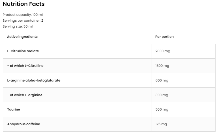 OstroVit Pump Pre-Workout Shot | without Beta-Alanine-factsheets