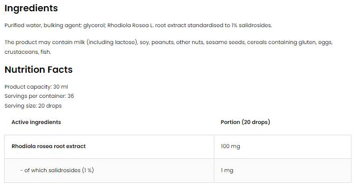 OstroVit Rhodiola Rosea Drops | Rhodiola Root Extract-factsheets