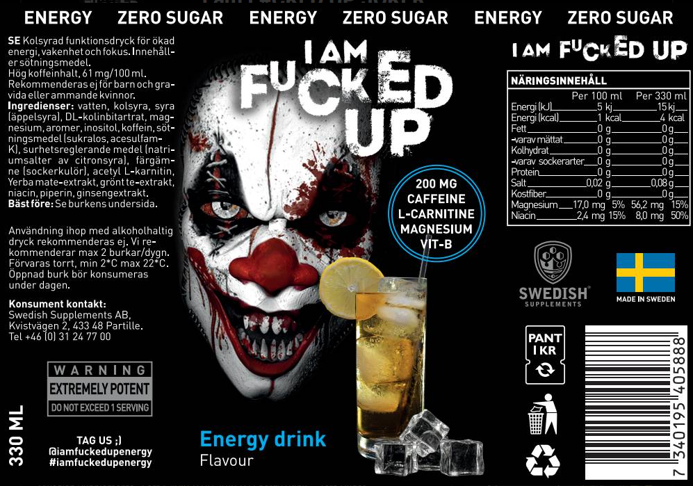 SWEDISH Supplements I am F#CKED UP JOKER | Energy Drink ~ Zero Sugar-factsheets