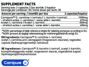 SWEDISH Supplements L-Carnitine Forte / Carnipure® + Acetyl-factsheets