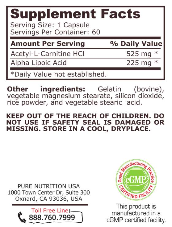 Pure Nutrition ALA / ALC | Alpha Lipoic Acid + Acetyl L-Carnitine-factsheets