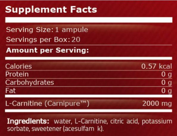 Pure Nutrition L-Carnitine 2000 Shot-factsheets