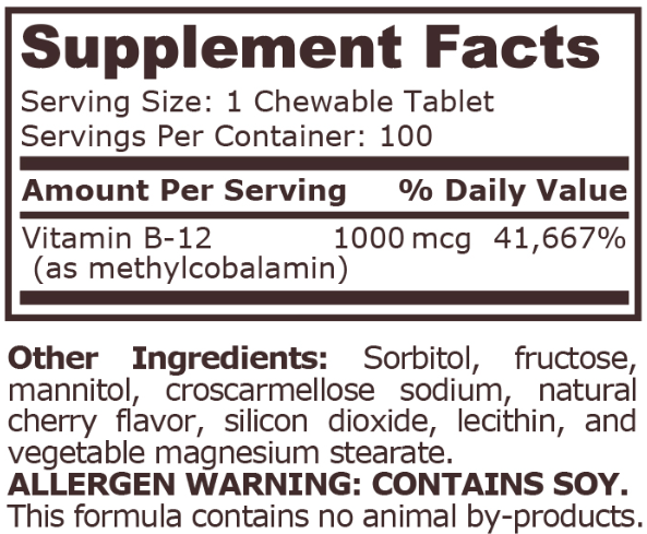 Pure Nutrition Methyl B-12 1000 MCG Chewable-factsheets