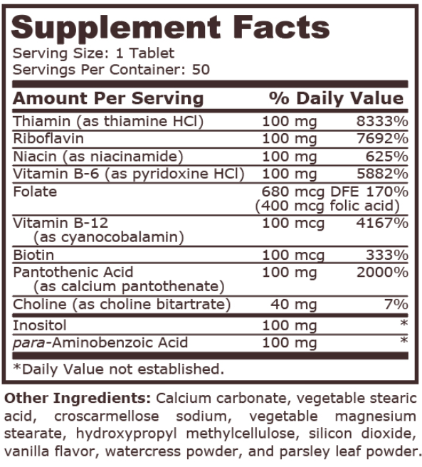 Pure Nutrition Vitamin B-100 Complex Sustained Release-factsheets