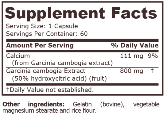 Pure Nutrition Garcinia 800mg-factsheets