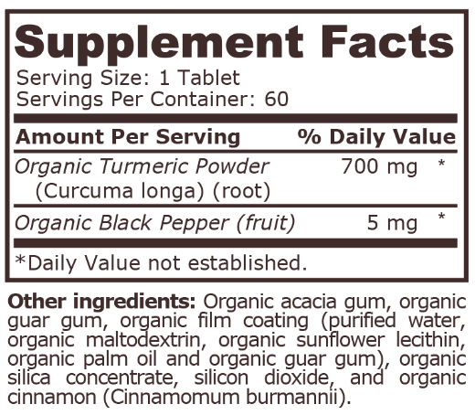 Pure Nutrition Organic Turmeric 700mg-factsheets