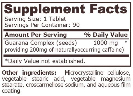 Pure nutrition Guarana Complex 1000mg-factsheets