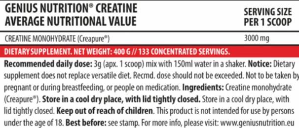 Genius Nutrition Creatine Creapure Monohydrate Powder-factsheets