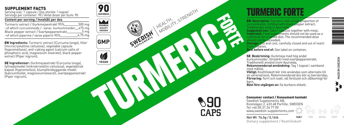 SWEDISH Supplements Turmeric Forte 500 mg | 95% Curcumin Extract with Black Pepper-factsheets