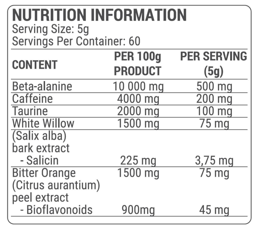 Dorian Yates Nutrition BlackBombs Powder | Thermogenic Fat Burner-factsheets
