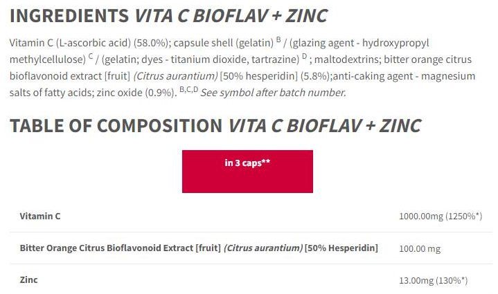Trec Nutrition Vita C Bioflav + Zinc-factsheets
