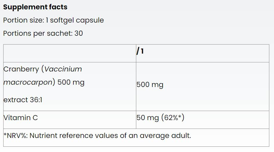 Nutriversum Cranberry Caps + Vitamin C-factsheets