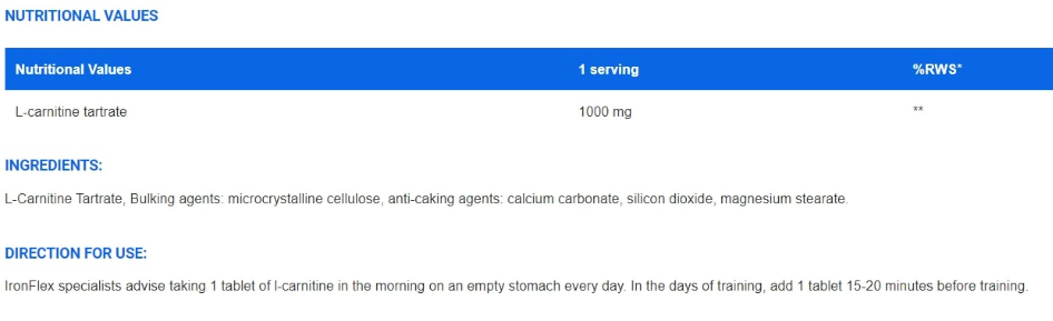 IronFlex Nutrition L-carnitine-factsheets
