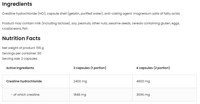 OstroVit Creatine HCL 1200 mg-factsheets