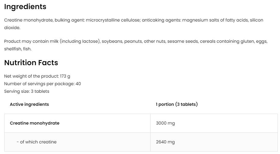 OstroVit Creatine Monohydrate Tabs 3000-factsheets