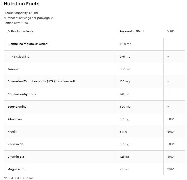 OstroVit Endurance Shot | Pre-Workout with ATP Energy-factsheets